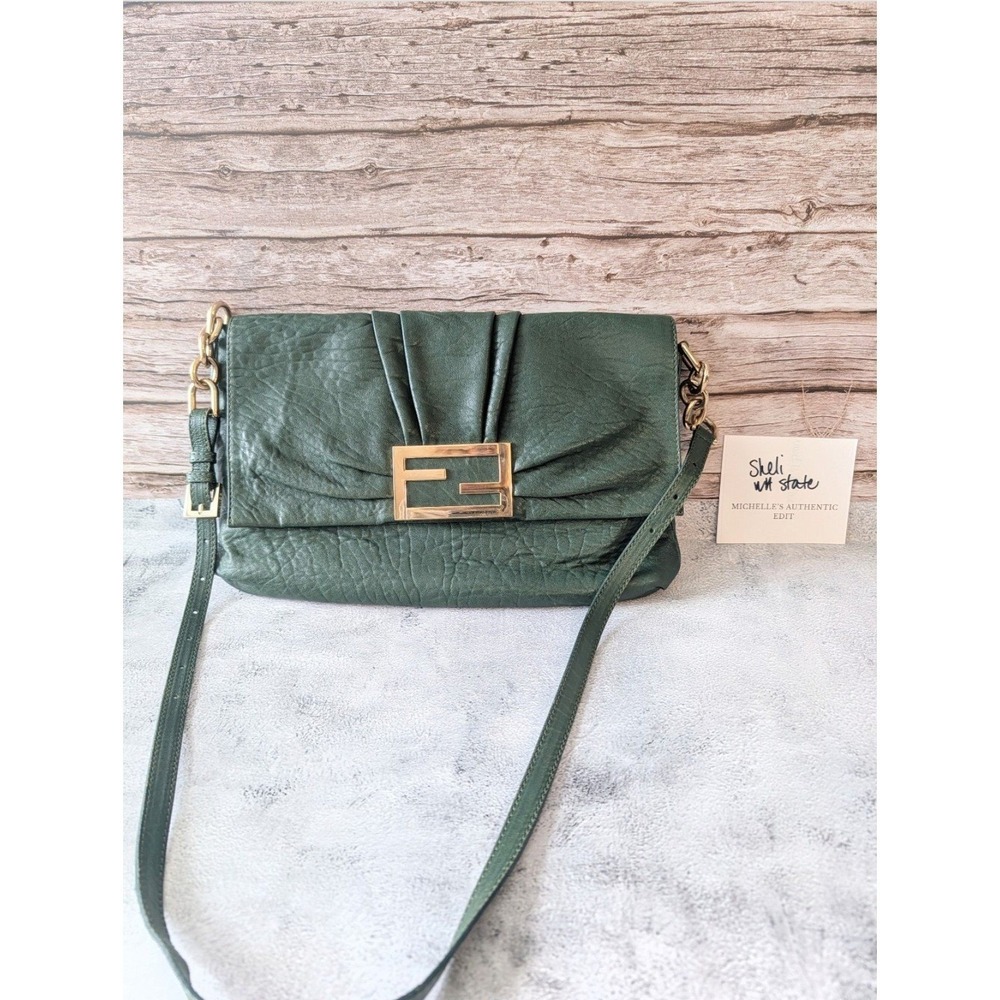 Green Leather Fendi Mia crossbody shoulder bag with gold hardware